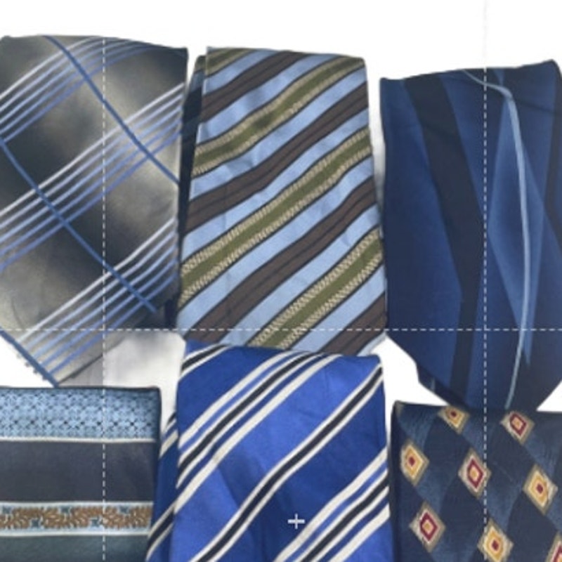 Lot of 6 Blue Brown SIlver Striped Plaid Vintage and Modern Mens Neck Ties