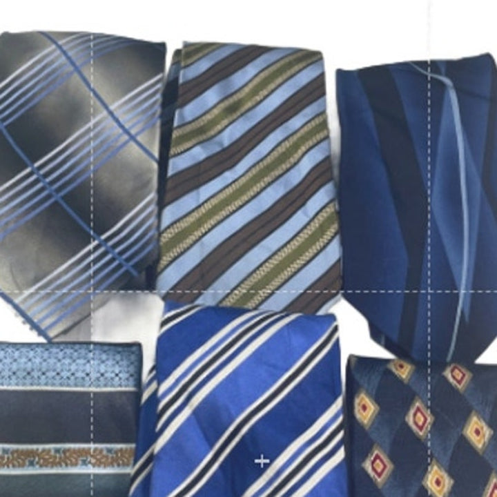 Lot of 6 Blue Brown SIlver Striped Plaid Vintage and Modern Mens Neck Ties