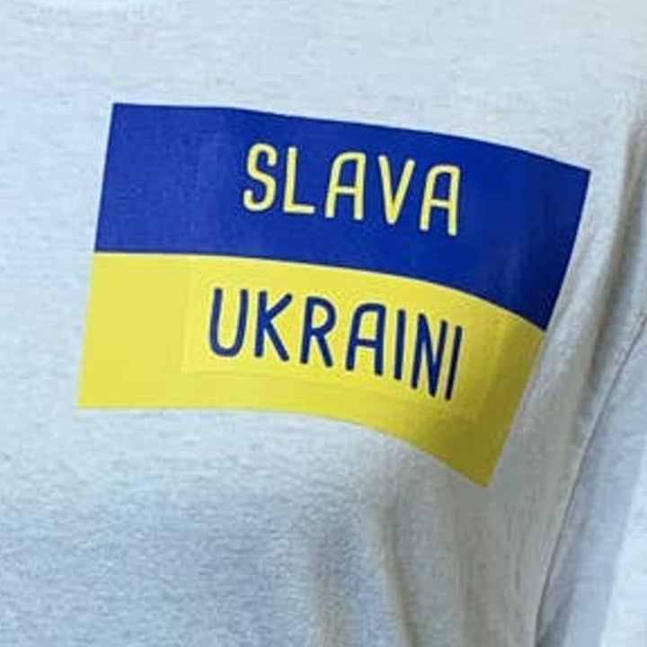 Upcycled Hand Printed Mens Medium Ukraine Flag Slava Ukraini Fundraiser Tee