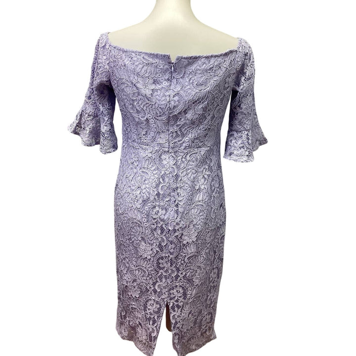 Nanette Lepore Size 10 Lilac Bell Sleeve Lace Overlay Off Shoulder BodyCon Dress