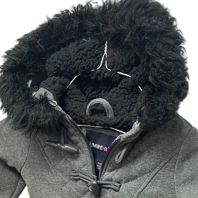 Limited Too Girls 5/6 Wool Blend Faux Fur Full Zip Hooded Long Sleeve Coat