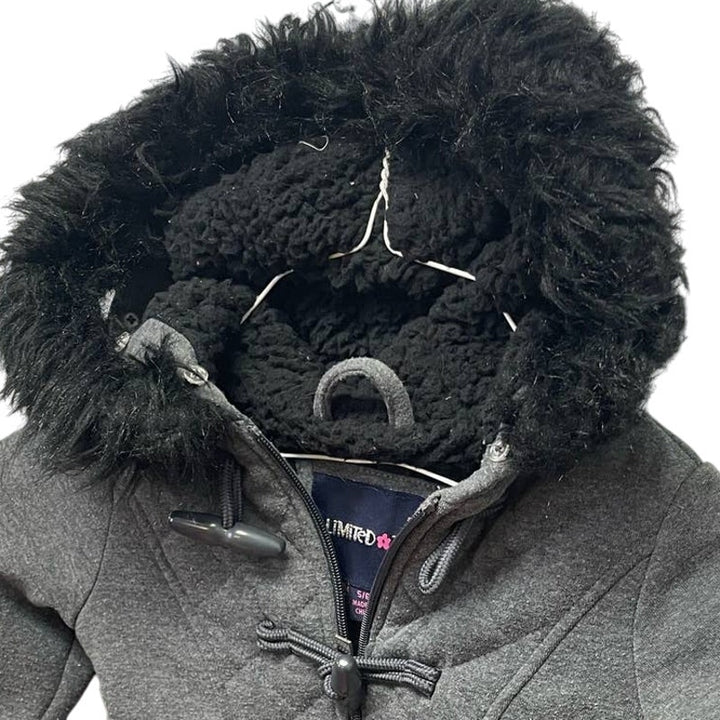 Limited Too Girls 5/6 Wool Blend Faux Fur Full Zip Hooded Long Sleeve Coat