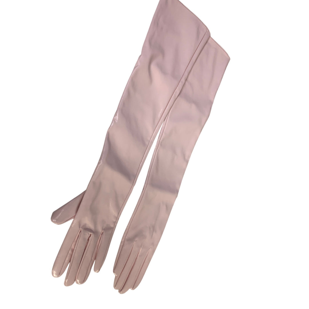 Womens Light Pastel Pink Vintage Vinyl Cloth Lined Arm Length Ballroom Gloves
