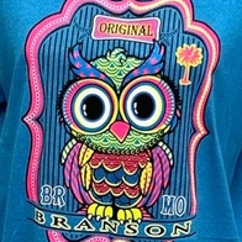 Branson Mens Medium Neon Owl PolyCotton Short Sleeve Crew Neck Tee Shirt