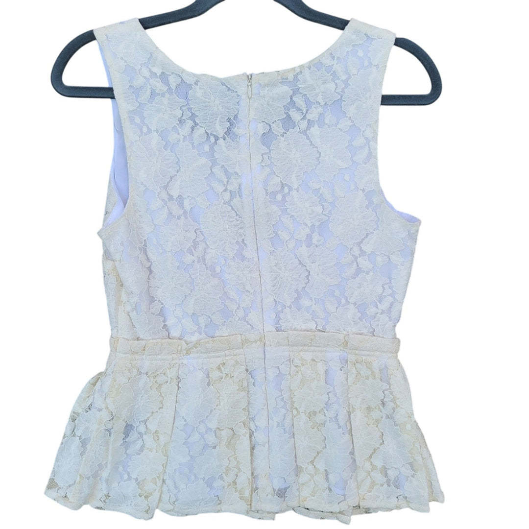 NWT New Worthington Womens Small Floral Lace Back Zip Sleeveless Peplum Blouse