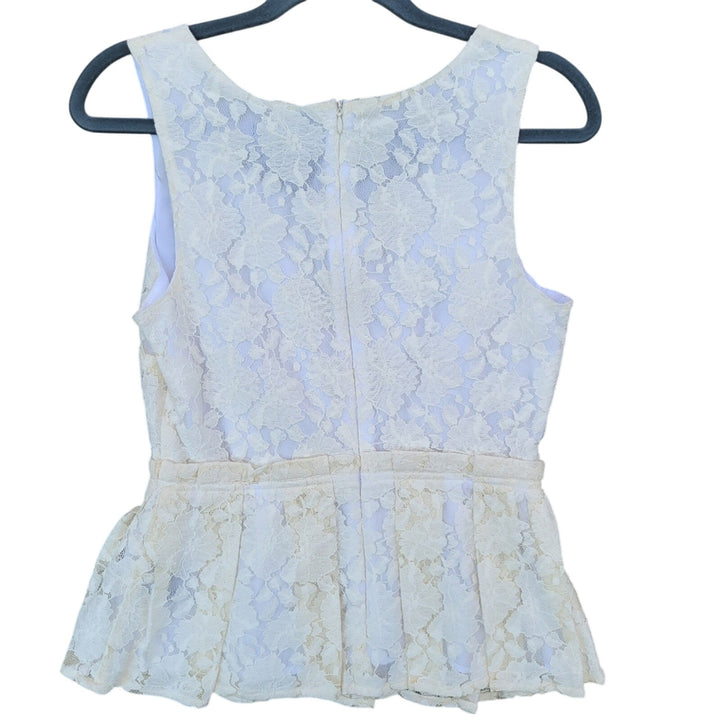 NWT New Worthington Womens Small Floral Lace Back Zip Sleeveless Peplum Blouse