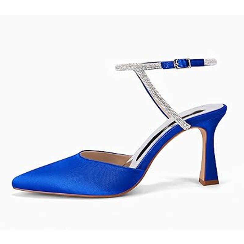 Coutgo Womens Size 8.5 Royal Blue Satin 3.5" Heel Closed Toe Ankle Strap Shoes