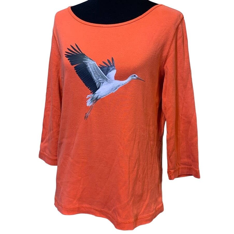 Upcycled Hand Printed Womens Medium Ukraine Flag Stork Bird Fundraiser Art Tee