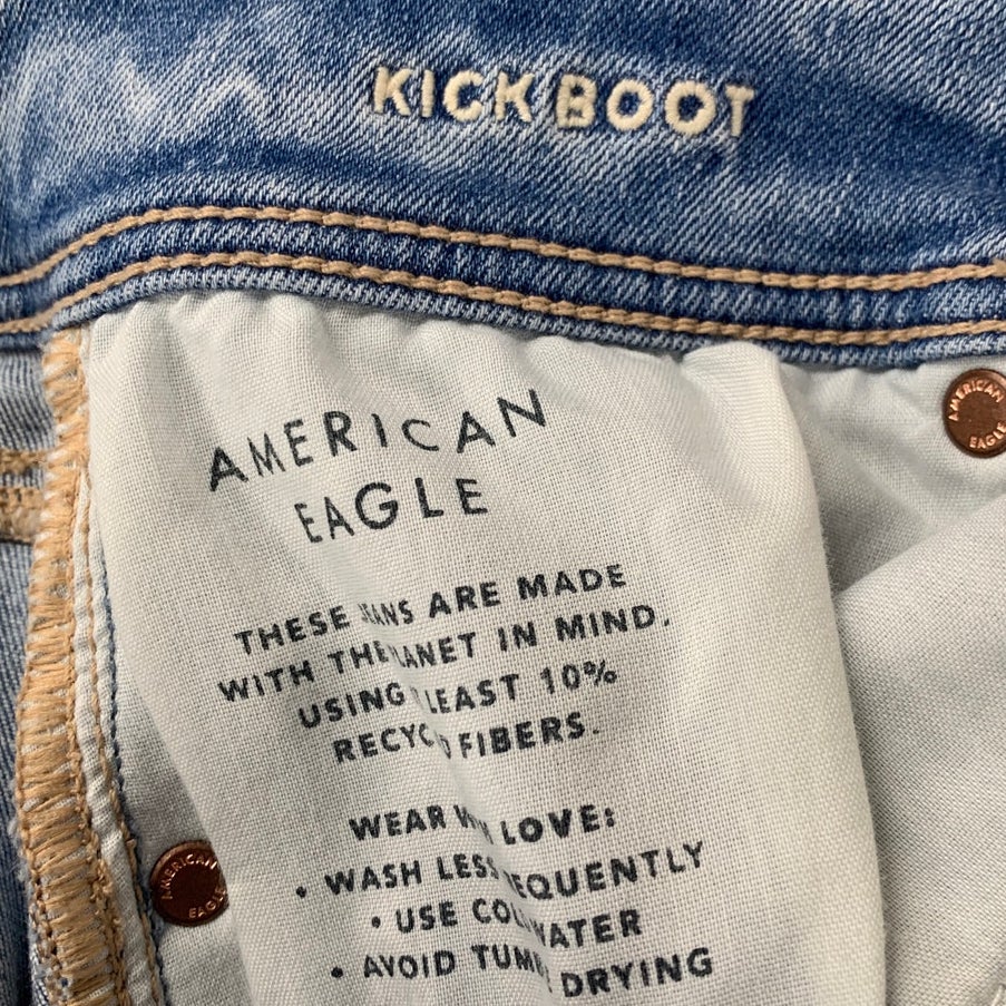 New American Eagle Womens Size 6 Kick Boot Factory Distressed Denim Blue Jeans