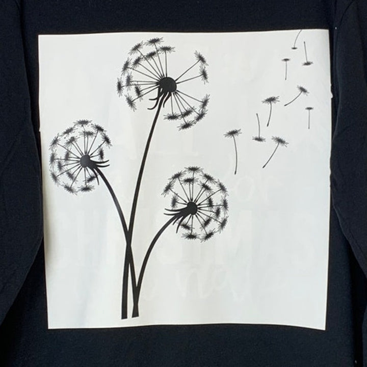 New Upcycled Hand Printed Womens Large Dandelion Wish Long Sleeve Sweatshirt