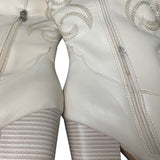 Vomira Womens Size 10 Cream Embroidered Knee High 4" Heel Cowboy Boot Shoes