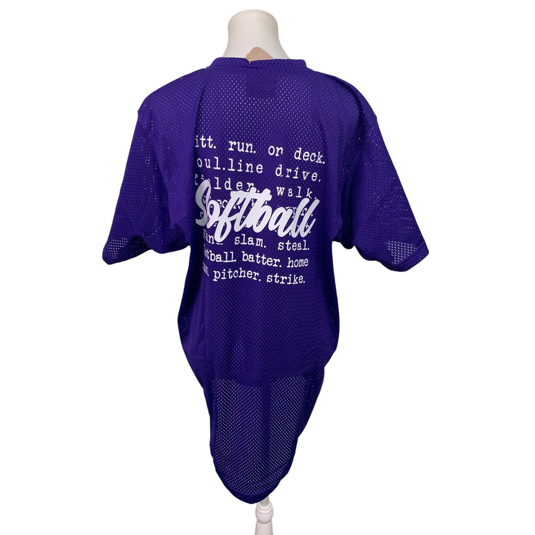 New Hand Printed Unisex Large Purple Womens Softball Short Sleeve Baseball Shirt