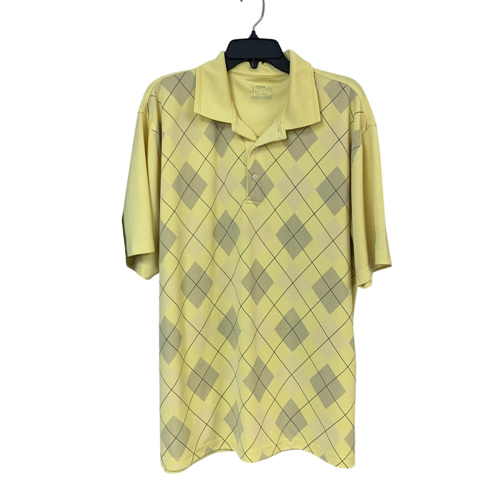 Lot of 2 PGA Tour Mens XL Blue Yellow Diamond Stripe Short Sleeve Polo Shirts