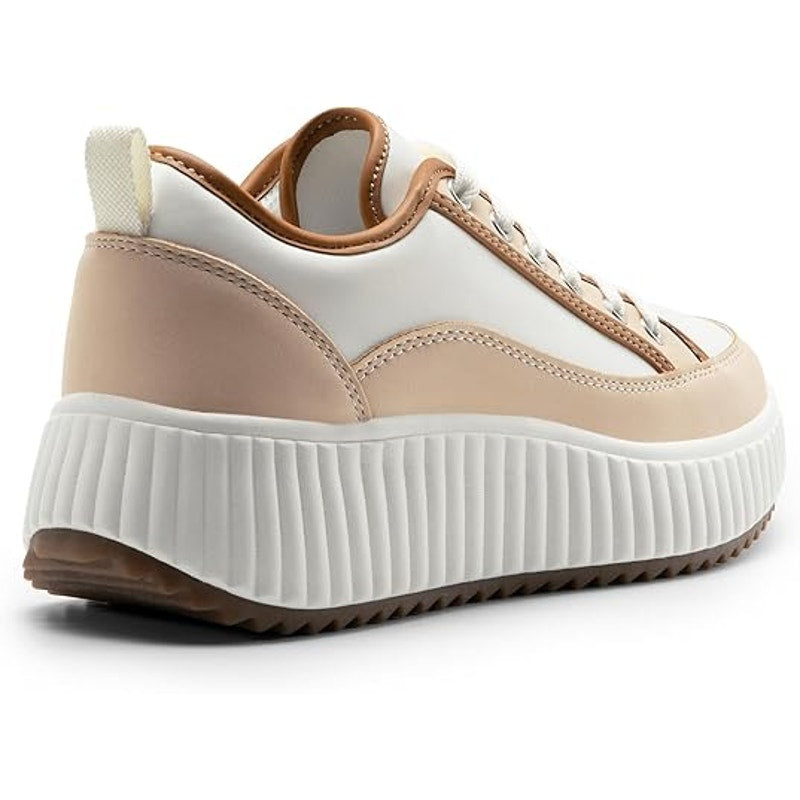 Dream Pairs Women Size 7.5 White Tan Faux Leather Lace Up Platform Sneaker Shoes