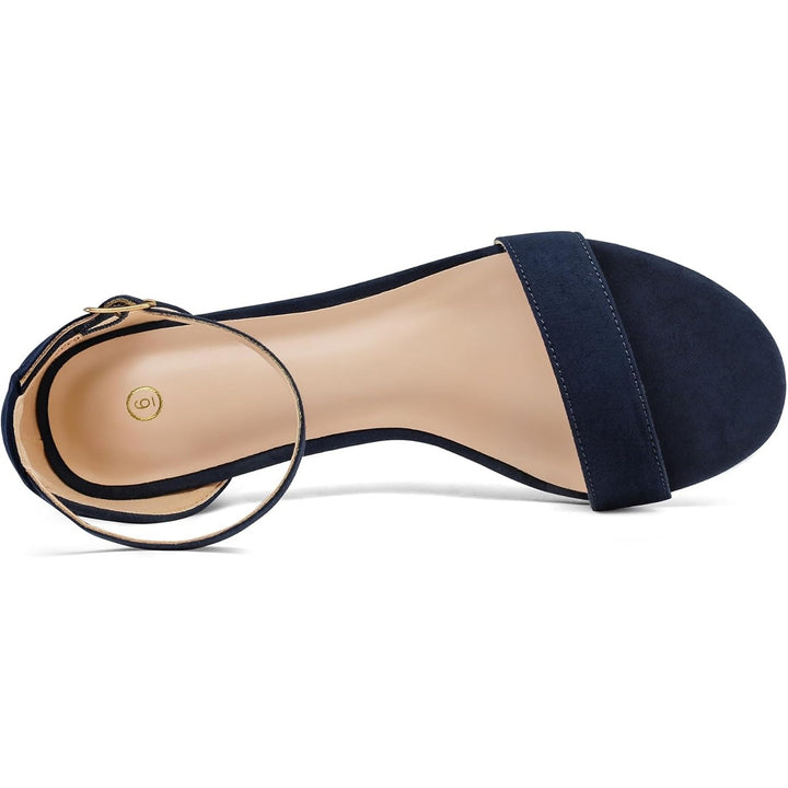 Mysoft Womens 9 Navy Blue 2.25" Chunky Heel Open Round Toe Ankle Strap Shoes