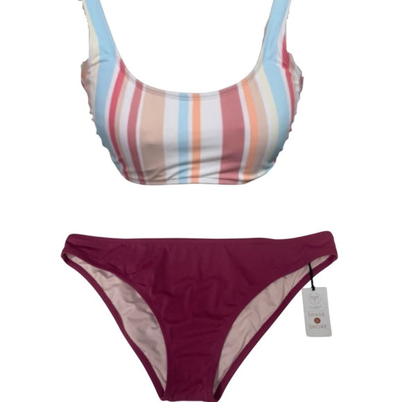 New Shade Shore Xhilaration Womens XL 2PC Striped Bikini Top & Bottom Swim Suit
