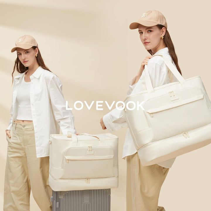 LOVEVOOK Ivory Womens Large Capacity Water Resistant Fabric Travel Weekend Bag