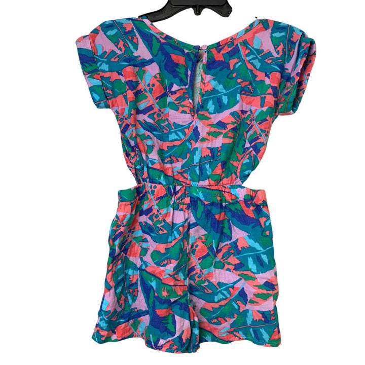 New Cat &amp; Jack Girls Medium (8) Abstract Leaf Short Sleeve Side Cut Out Romper