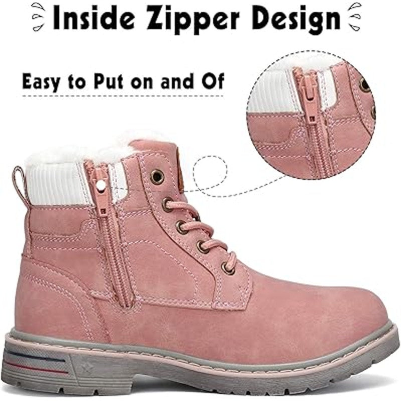 Mishansha Little Girls Size 13  Pink Faux Suede Lace Up Fur Lined Winter Boots