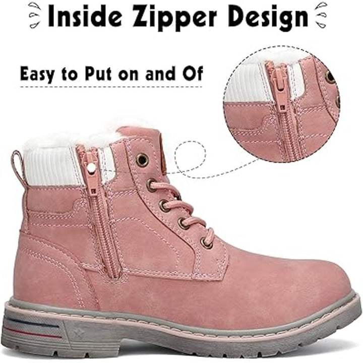 Mishansha Little Girls Size 13  Pink Faux Suede Lace Up Fur Lined Winter Boots