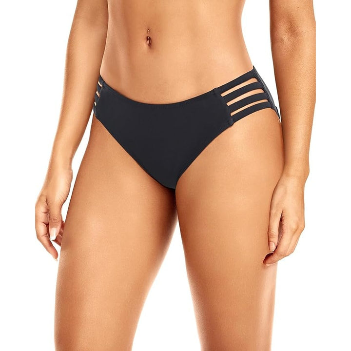 NWT New Zmart Womens Small Black Side Cutout Low Rise Bikini Bottoms ONLY