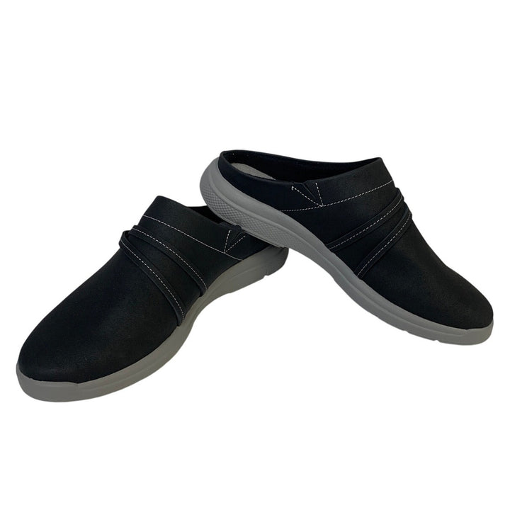 New JSport Womens 10 Black Faux Leather Gina Slip On Memory Foam Sneaker Shoes