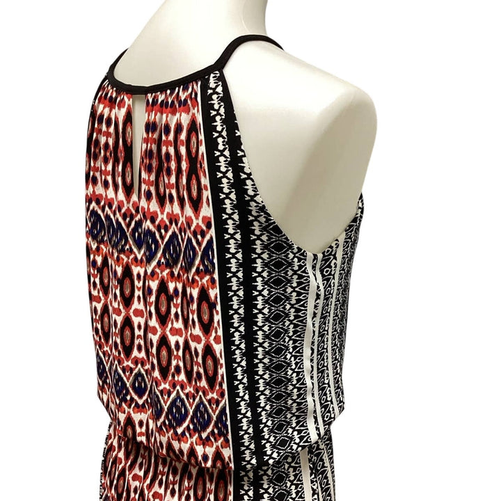 London Times Size 6 Geometric Stripe Sleeveless Front Tie Polyester Maxi Dress