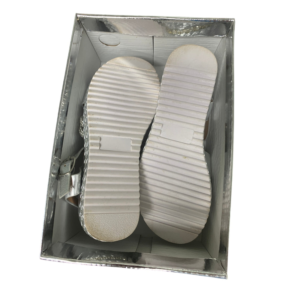 Badgley Mischka Little Girls Size 13 Silver Rhinestone Wedge Espadrille Sandals