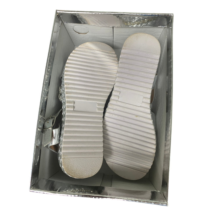 Badgley Mischka Little Girls Size 13 Silver Rhinestone Wedge Espadrille Sandals