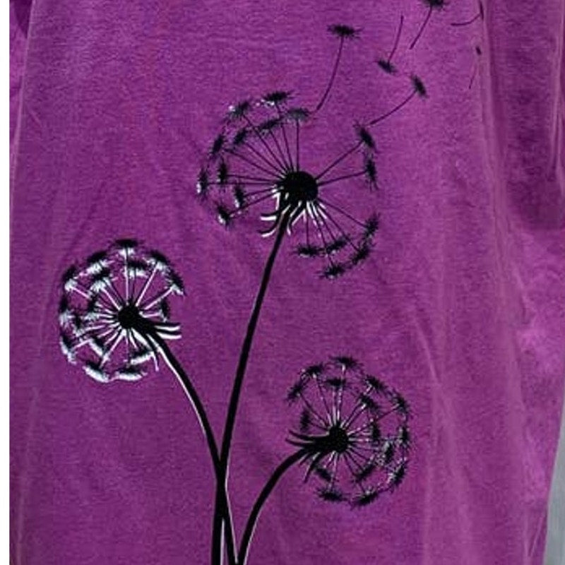 Hand Printed Upcycled Dandelion Make a Wish 1X PolyCotton Short Sleeve Tee