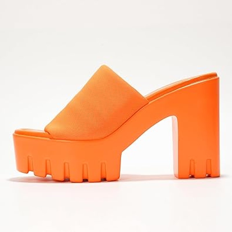 Cape Robbin Womens Size 6 Orange Open Toe 4.25" Platform Heel Slide On Shoes