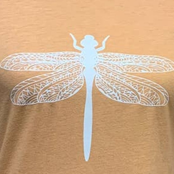 New Hand Printed Womens Medium Dragonfly Short Sleeve Cotton Blend Crew Neck Tee