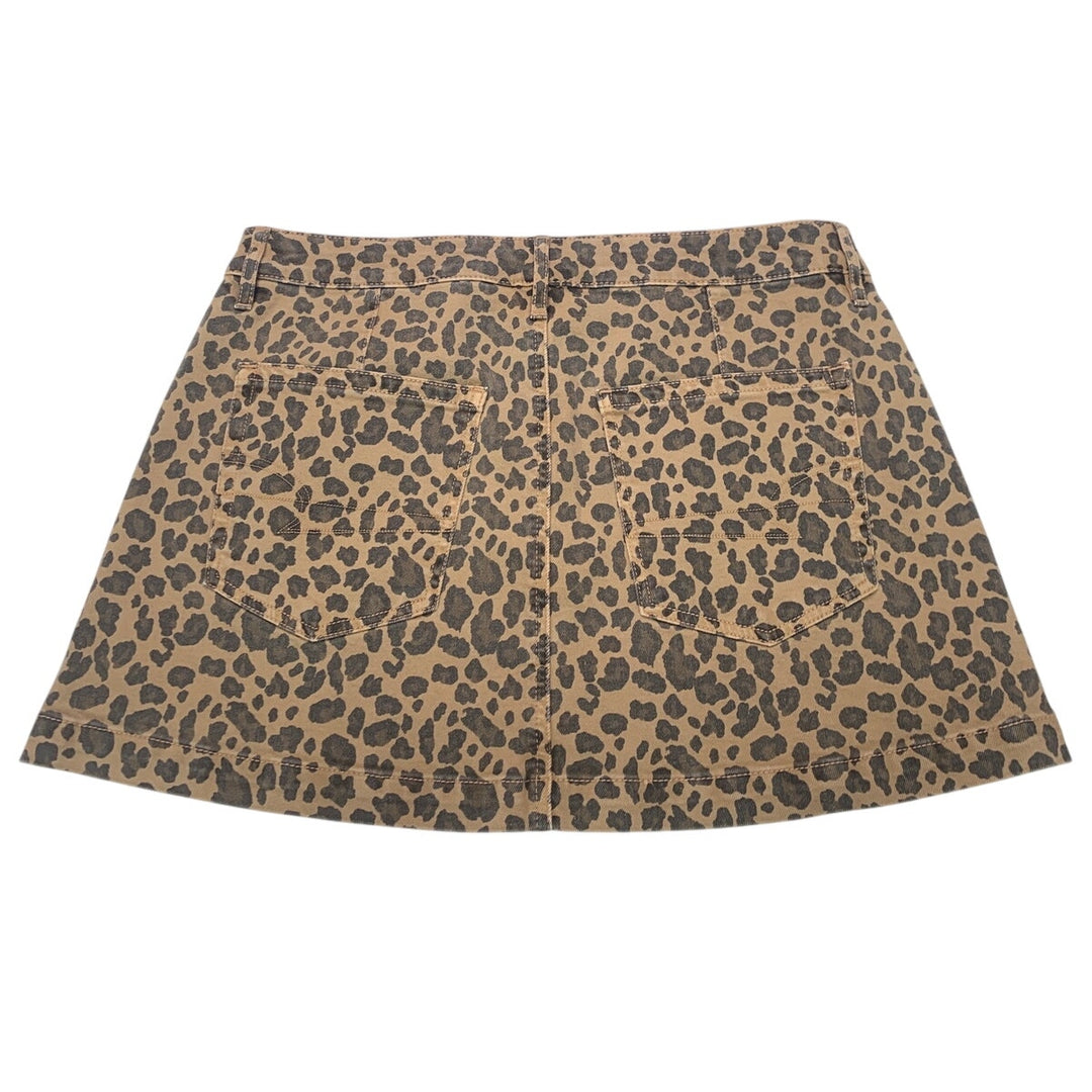 New American Eagle Womens Medium Leopard Button-Up A Line Low Rise Denim Skirt