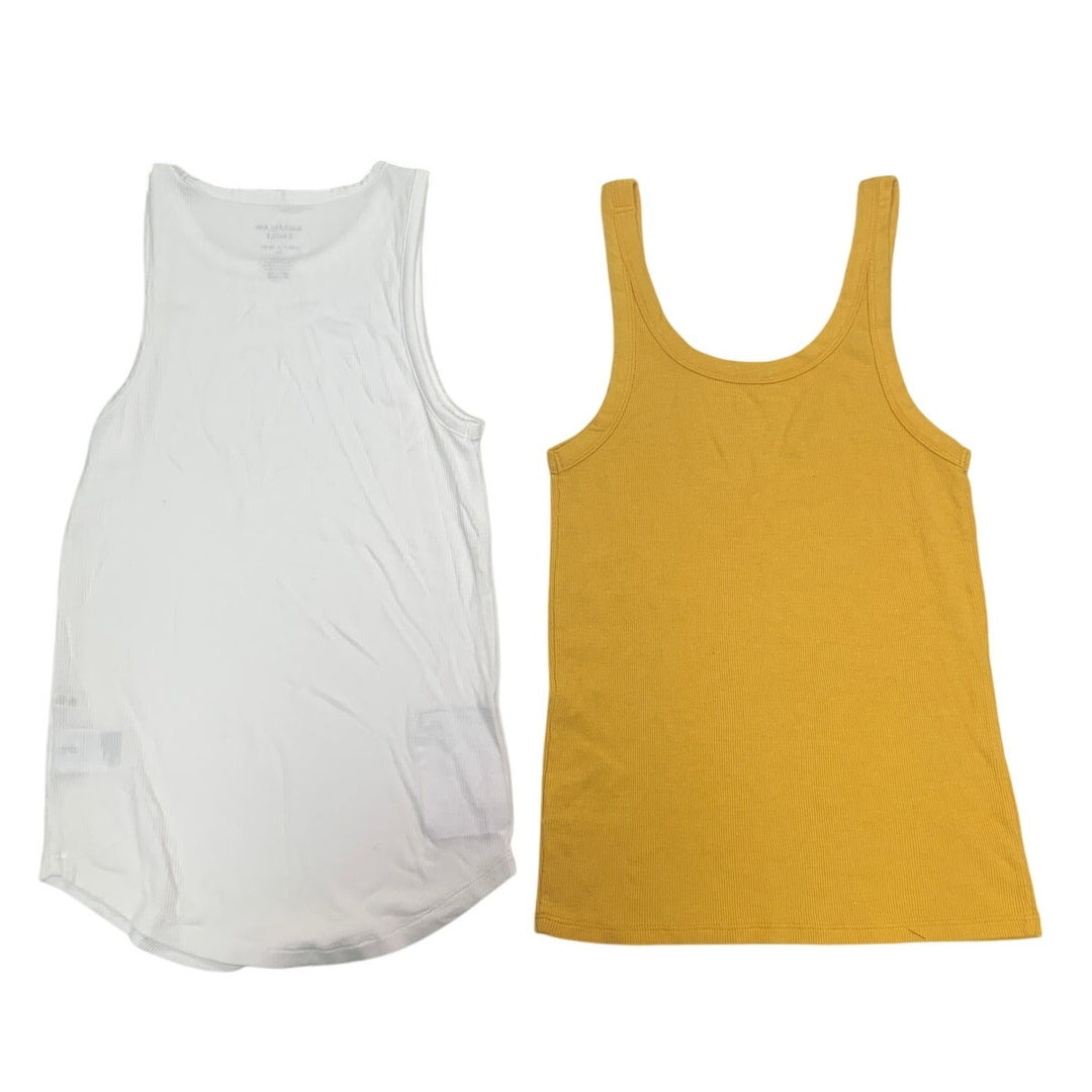 2 New Aerie Womens Medium White Yellow Soft and Sexy Ribbed Tank Tops