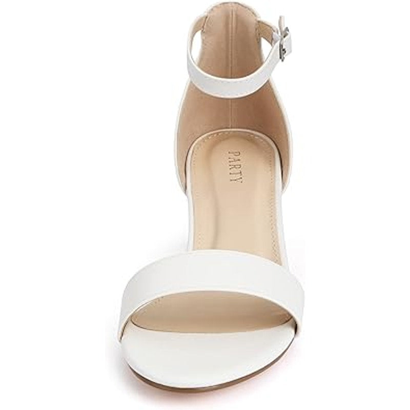Party Womens Size 7 White Open Toe Ankle Strap 2" Block Heel Sandal Shoes