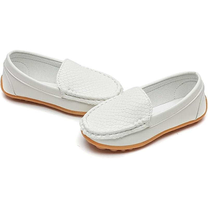 New Fudaolee Baby Boy Size 5 White Faux Leather Slip On Non Skid Loafer Shoes