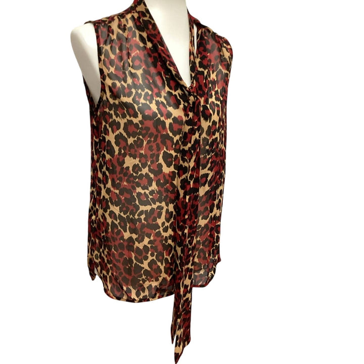 Anne Klein Small Polyester Sleeveless Sheer Red Black Leopard Spot Tank Blouse