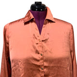 New Belldini 1X Orange Ginger Spice Button Down Long Sleeve Back Pleated Blouse