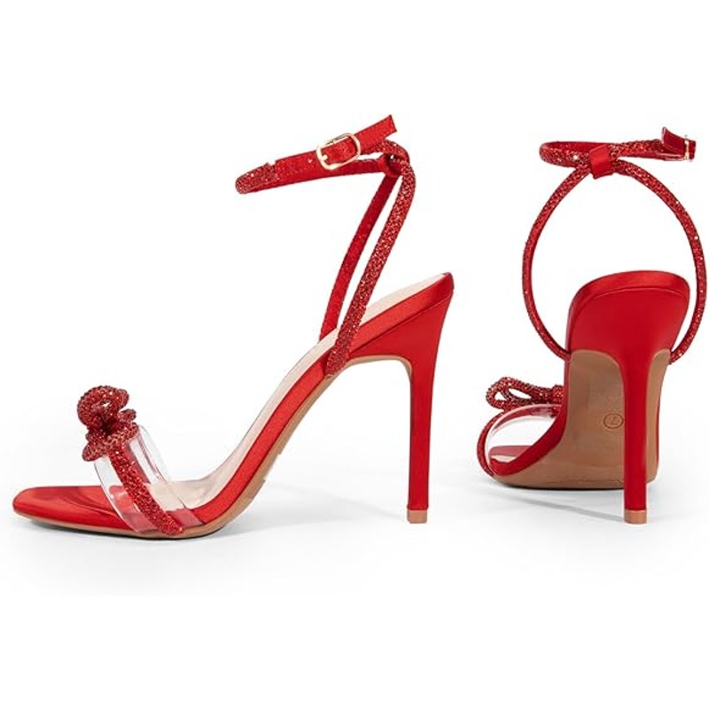 Dream Pairs Womens Size 9 Red Shiny Bow 4.5" Heel Ankle Strap Stilletto Shoes