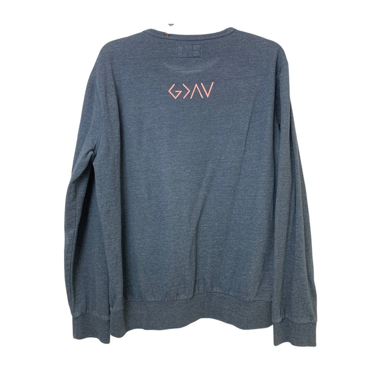 Upcycled Hand Printed Womens Large God Is Greater Than Highs and Lows Sweatshirt