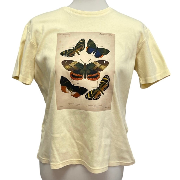 Hand Printed Upcycled Womens Medium Vintage Reference Book Butterfly Page Tee
