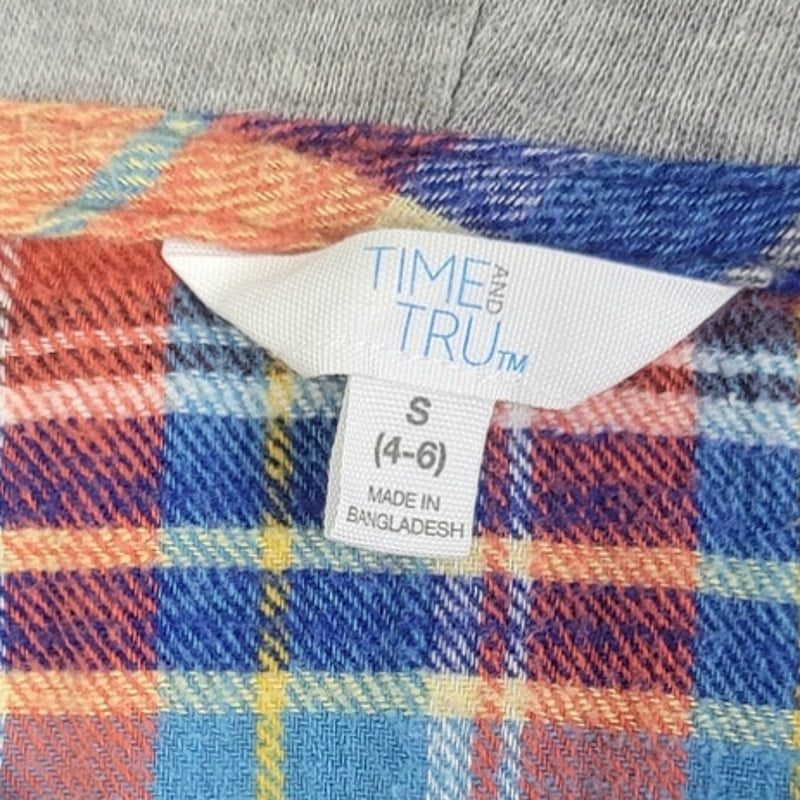 Time And Tru Womens Small PolyCotton Long Sleeve Hooded Button Up Shirt