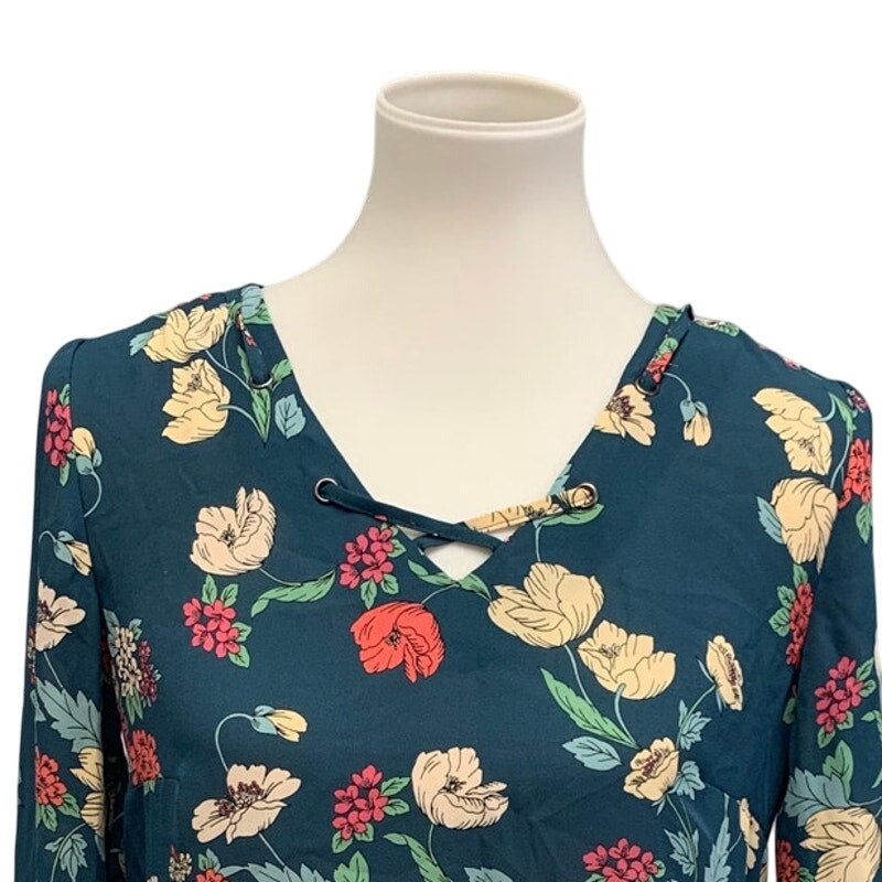 Maurices XS Lightweight Floral Cross Front Polyester Long Sleeve Blouse Top