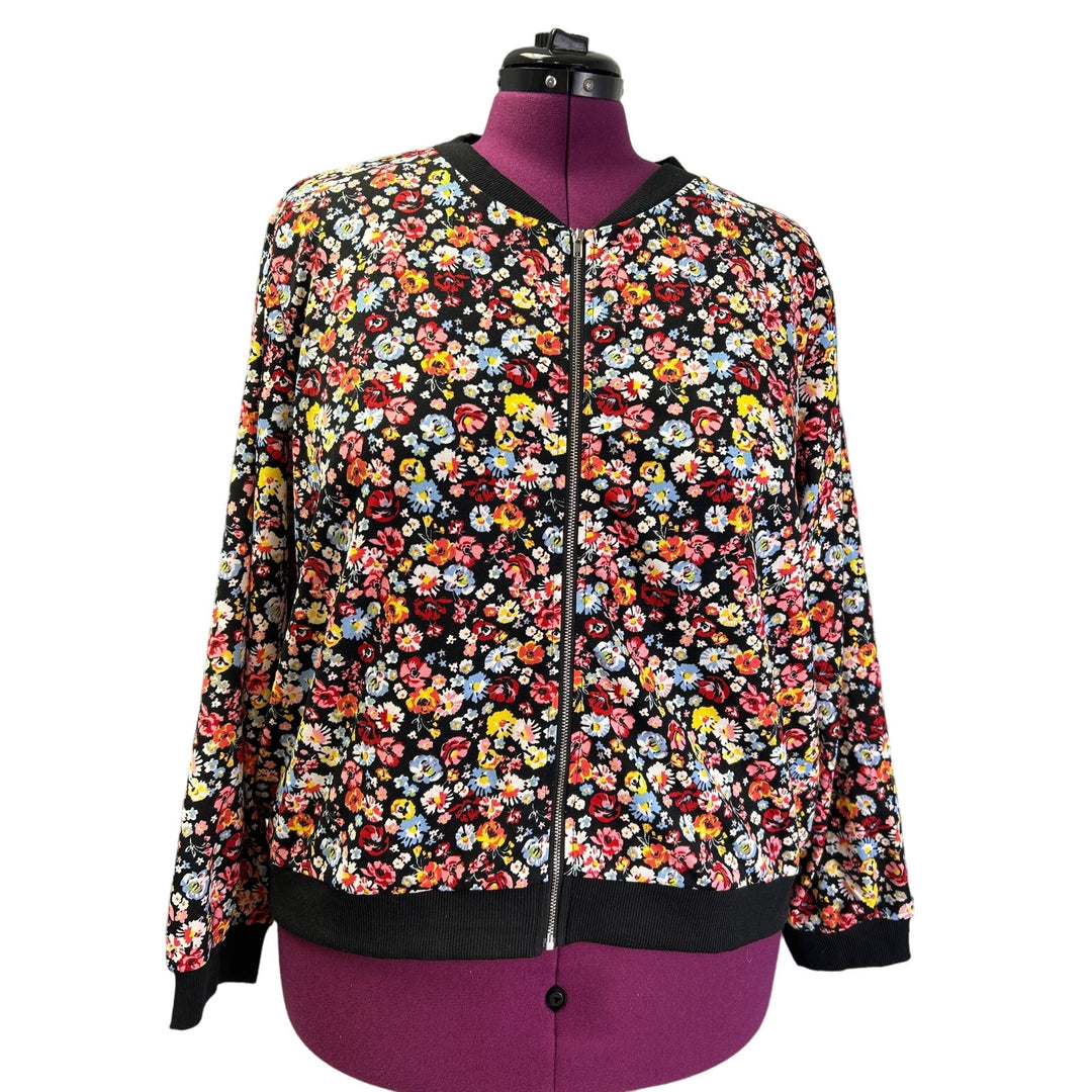 Shein Womens Plus Size 3X Long Sleeve Floral Full Zip Up Lightweight Jacket