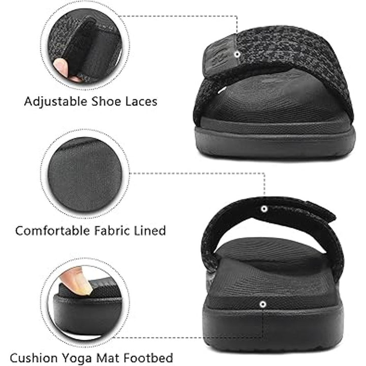 Oncai Mens 11 Black Gray Hook Loop Adjustable Strap Cushioned Slide On Sandals