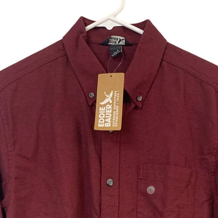 New Eddie Bauer Mens Maroon Long Sleeve Button Up Cotton Field Flannel Shirt