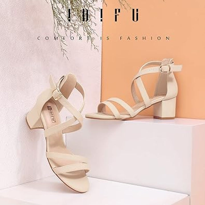 idifu Womens 9.5 Pinky Tan Open Toe 2.25" Block Heel Ankle Strap Sandal Shoes