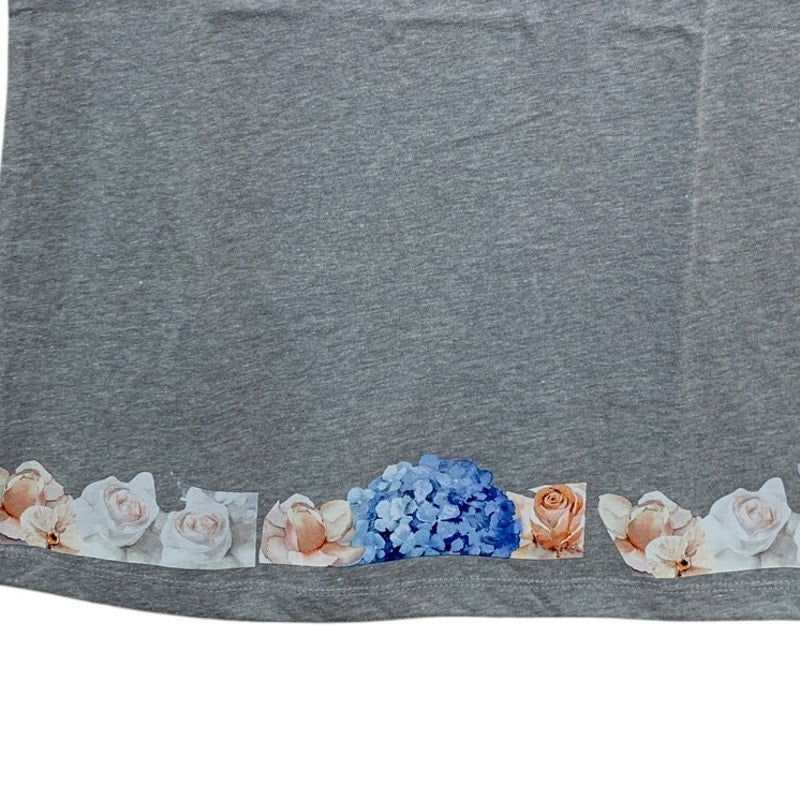 New Hand Printed Large Heathered Gray Floral Wrap Around Short Sleeve Tee Shirt