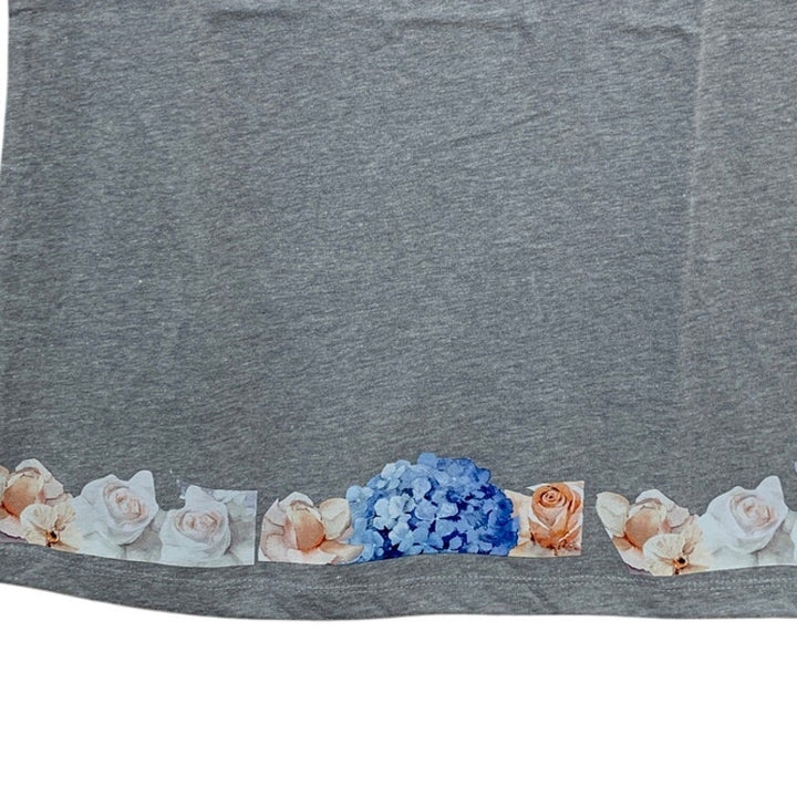 New Hand Printed Large Heathered Gray Floral Wrap Around Short Sleeve Tee Shirt