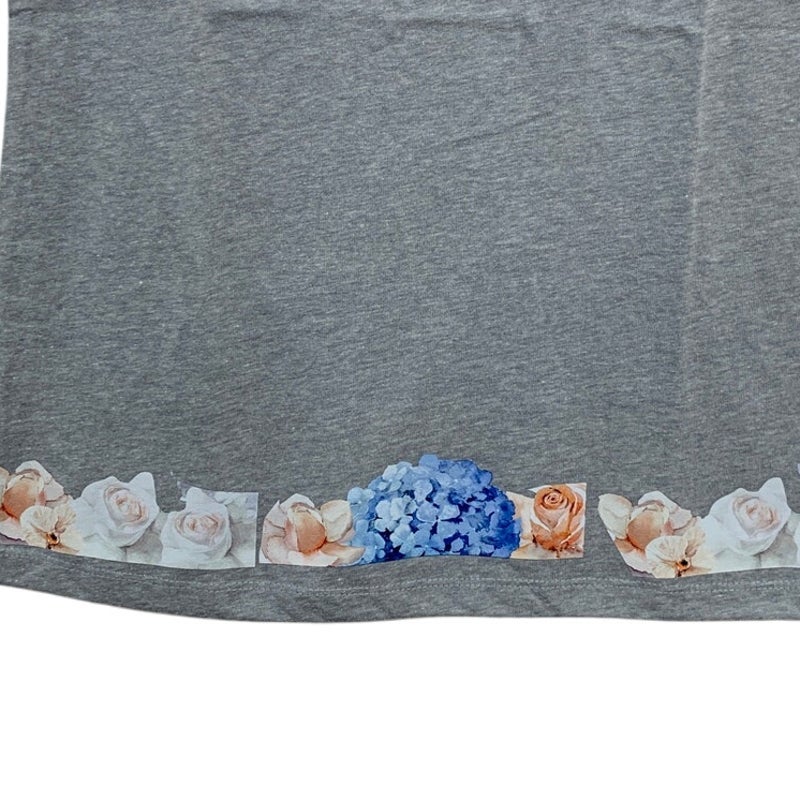 New Hand Printed Large Heathered Gray Floral Wrap Around Short Sleeve Tee Shirt